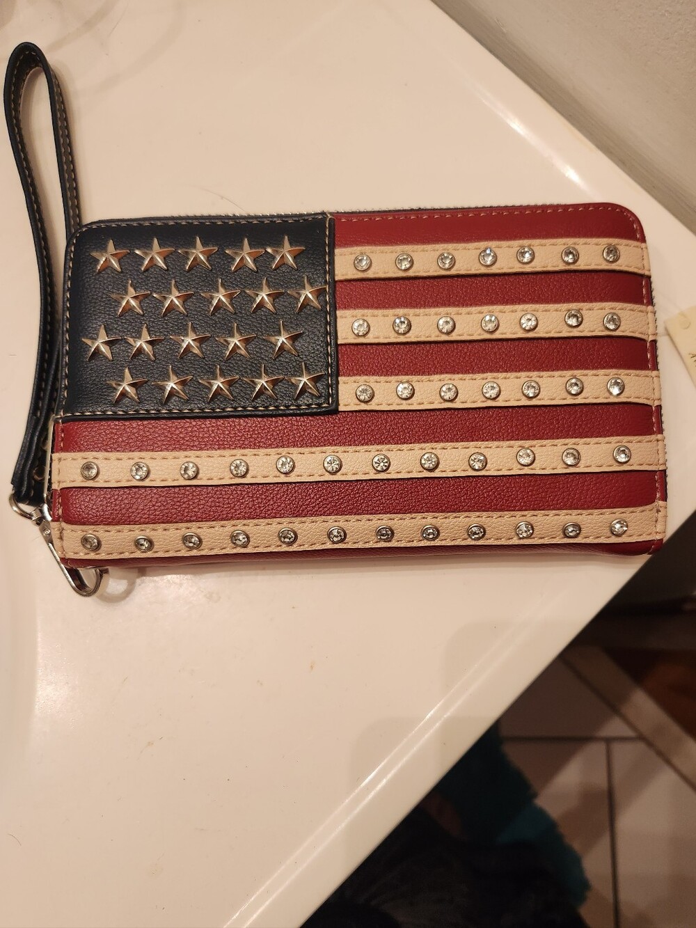 Montana West Red, White, Blue American Flag Studded Wristlet Clutch
